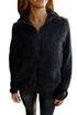 Sexy Black Fuzzy Zip up Fleece Jacket